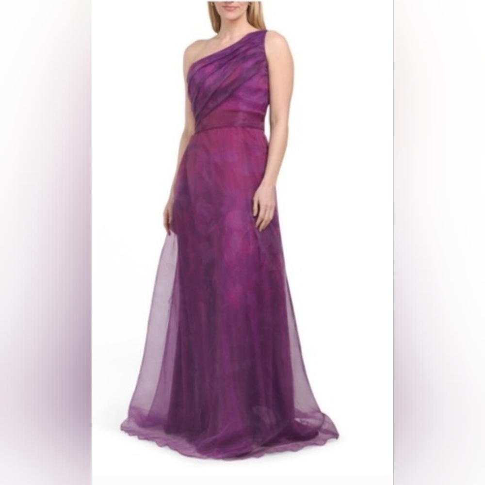 Rene Ruiz Collection One-Shoulder Evening Organza Gown in Deep Purple Size 16